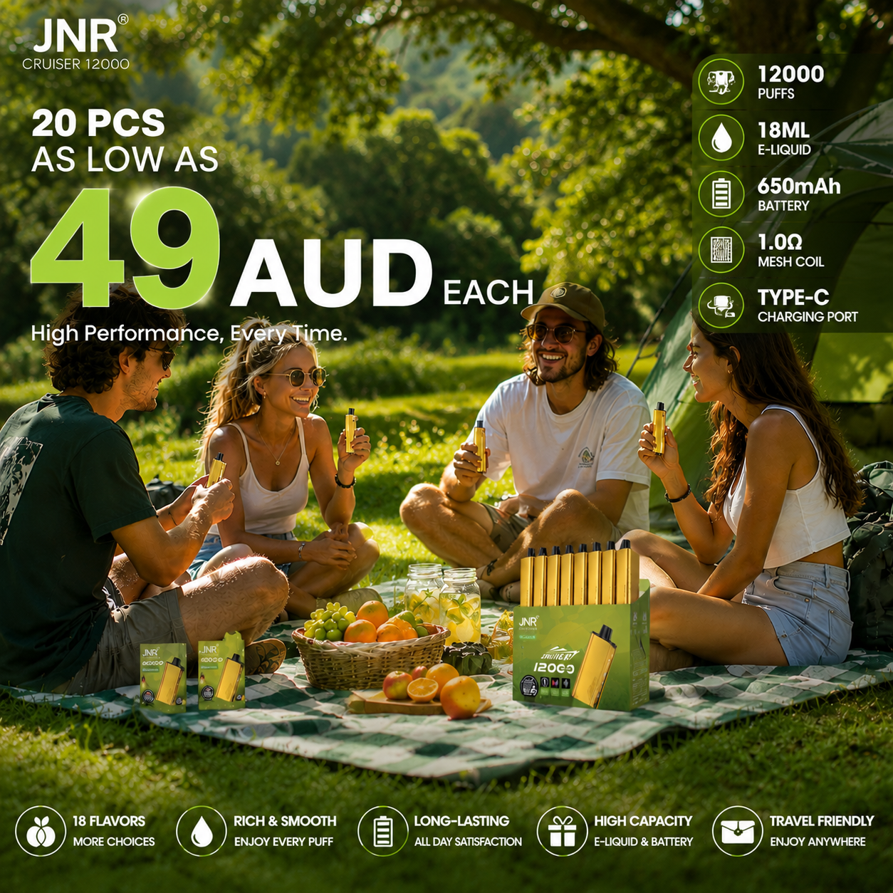 Free shipping|JNR Cruiser 12K Puffs | Buy 5/10/20/30 Packs | As Low As 49AU Each