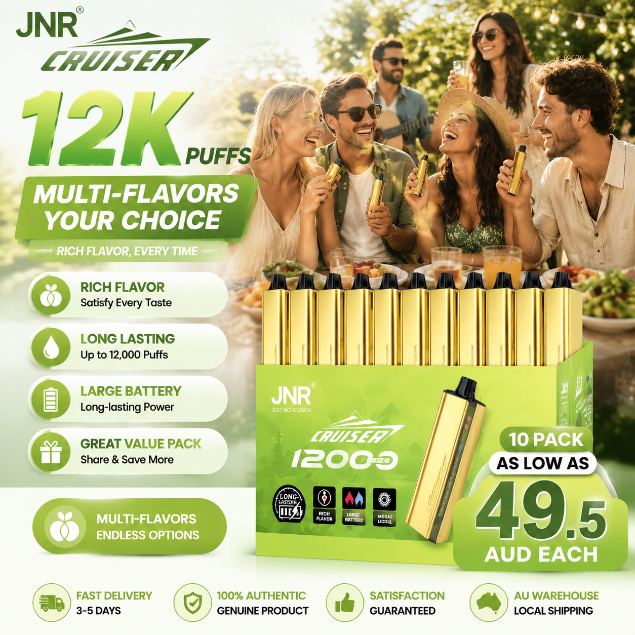 Free shipping|JNR Cruiser 12K Puffs | Buy 5/10/20/30 Packs | As Low As 49AU Each