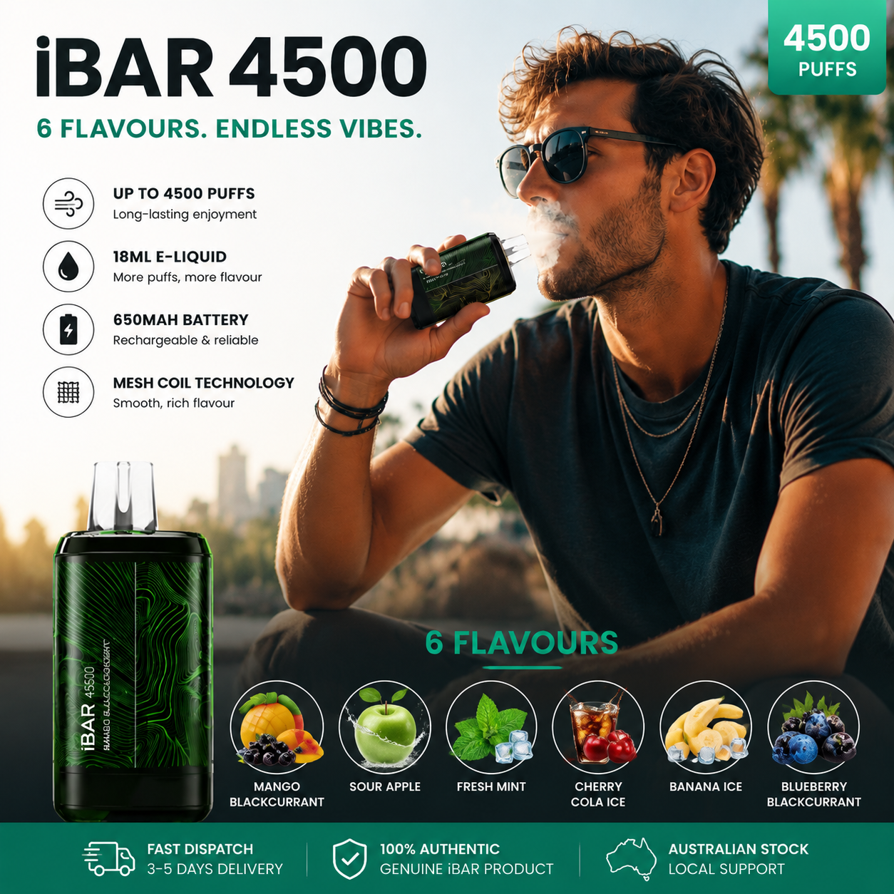 IBAR 4500 Puffs|6Flavours|5 pcs as low as 45 AUD each