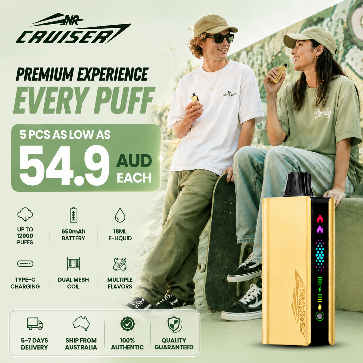 JNR Cruiser 12K Puffs|5 pcs as low as 54.9 AUD each